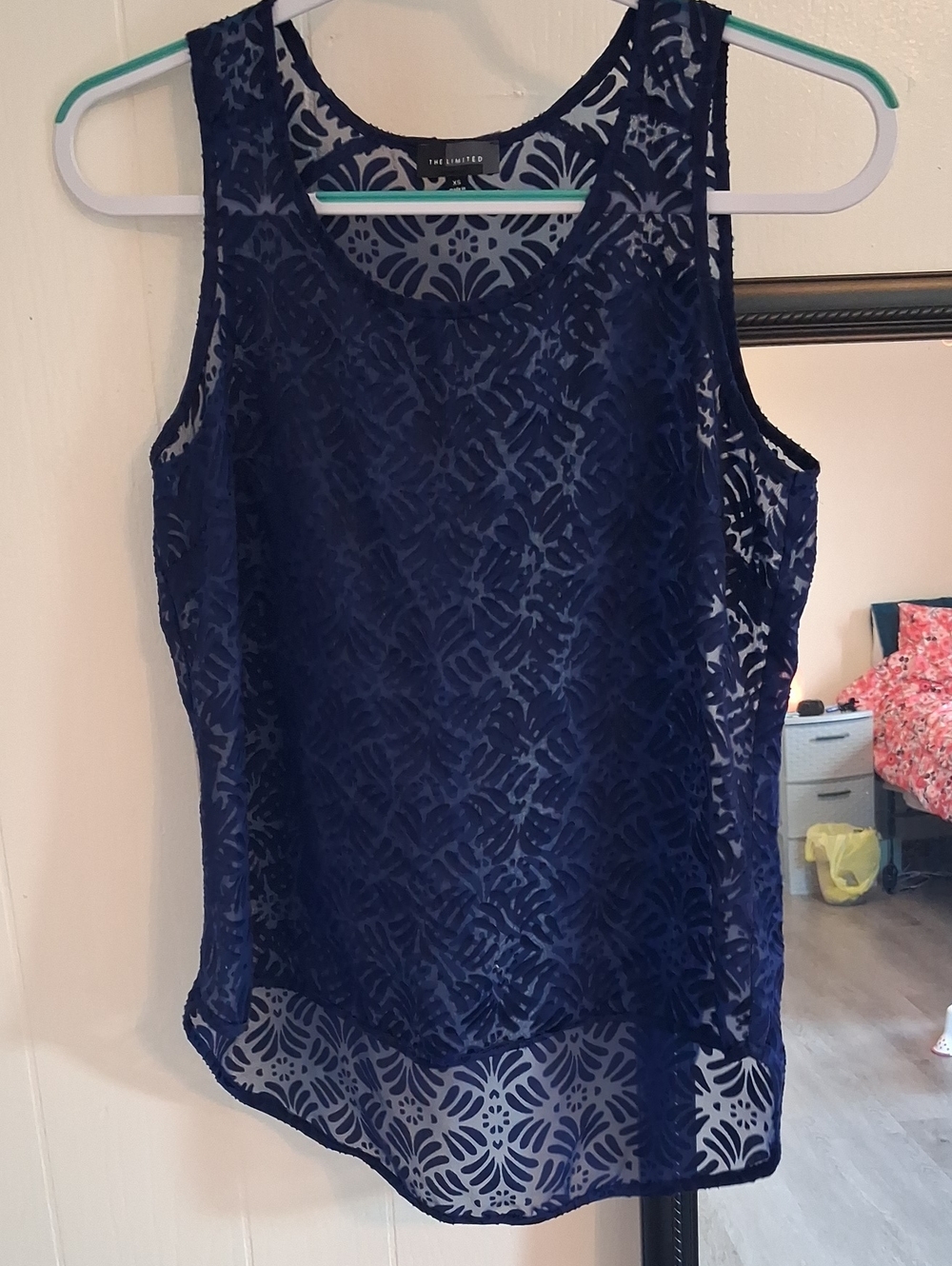 The Limited Navy Blue Lace Overlay Sleeveless Hi-low Blouse